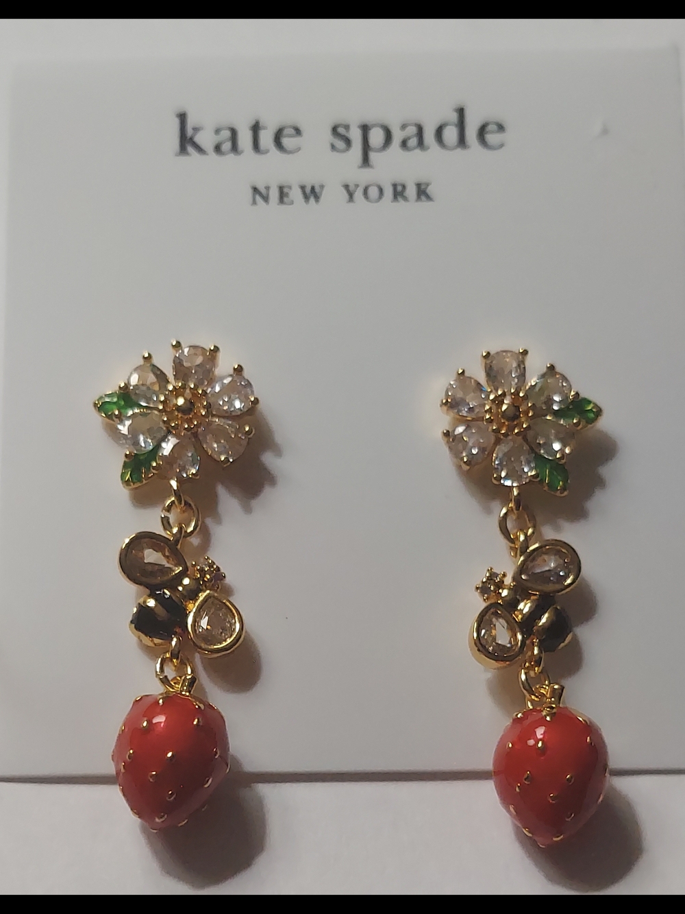 kate spade Gold Flower & Strawberry Drop Earrings - Red, Green, Clear